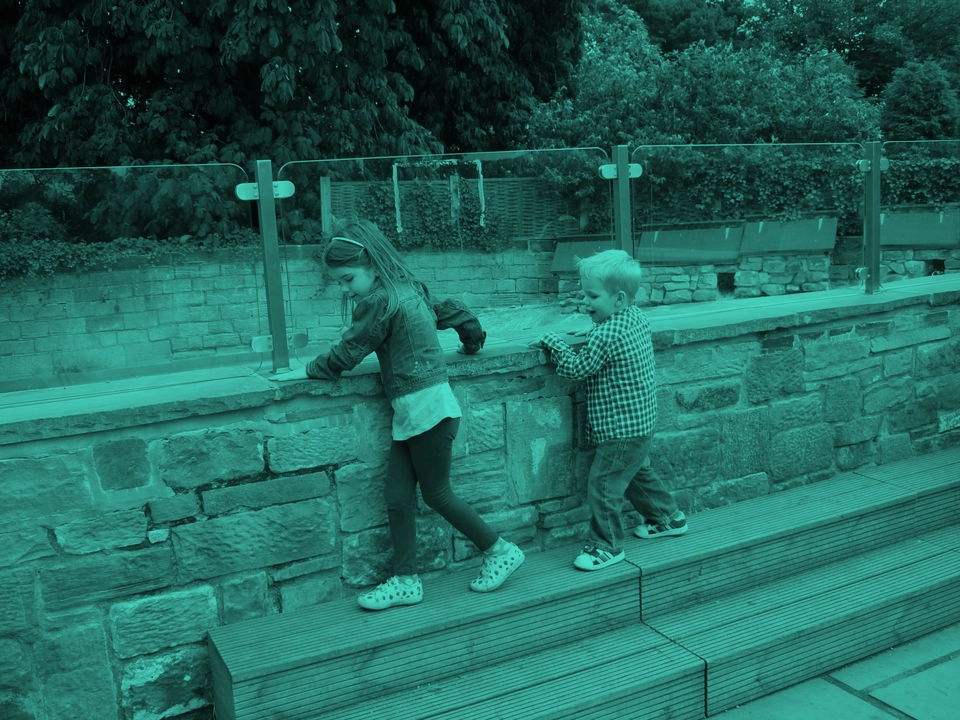 Walking along a wall.